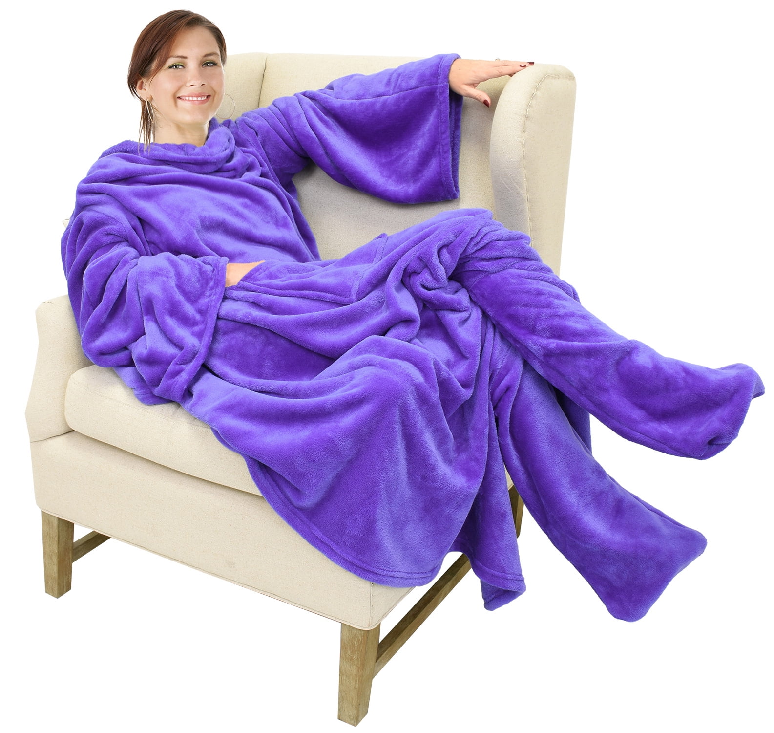 Catalonia Oversized Wearable Fleece Blanket with Sleeves Foot Pockets for Adults Micro Plush Comfy Wrap Purple Walmart
