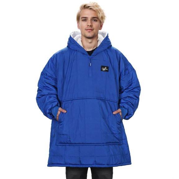 Catalonia Wearable Hoodie Blanket Quilted Outdoor Waterproof Hoodie for Women Men for Hiking Camping Picnic Oversized Soft Cozy Warm Hoodie Blanket Gifts with Giant Pocket and Long Sleeves Blue