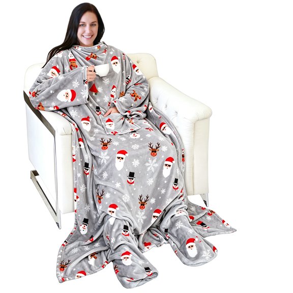 Catalonia Wearable TV Blanket with Sleeves Arms & Feet Pockets for Adult Micro Plush Fleece Large Wrap Throw Robe 73" x 53"
