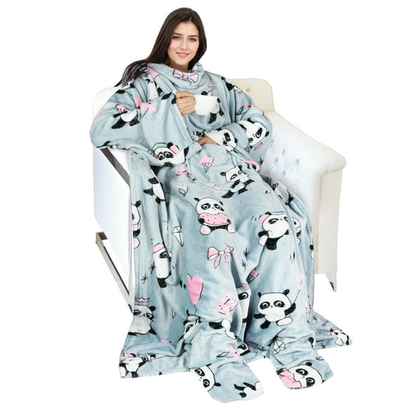 Catalonia Wearable TV Blanket with Sleeves Arms & Feet pockets for Adult Micro Plush Fleece Large Wrap Throw Robe 73" x 53"