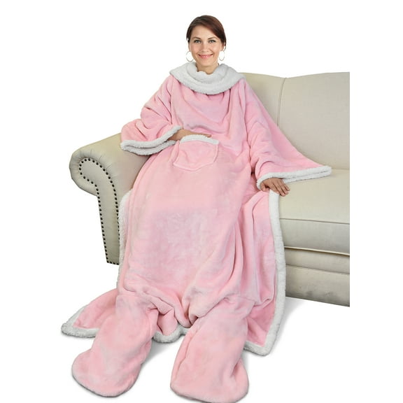 Catalonia Wearable TV Blanket with Sleeves Arms & Feet pockets for Adult Micro Plush Fleece Large Wrap Throw Robe 68" x 53"