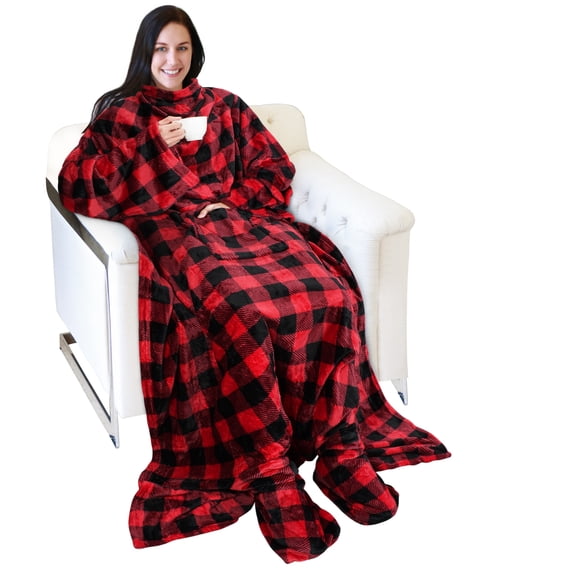 Catalonia Wearable TV Blanket with Sleeves Arms & Feet pockets for Adult Micro Plush Fleece Large Wrap Throw Robe 75 x 5