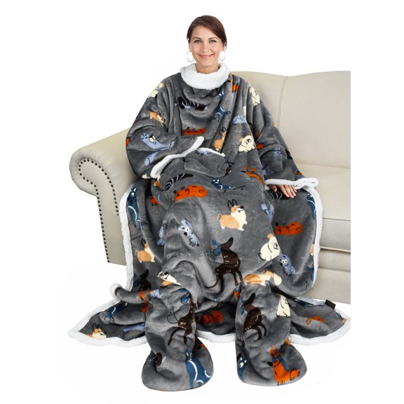 Catalonia Wearable TV Blanket with Sleeves Arms & Feet pockets for Adult Micro Plush Fleece Large Wrap Throw Robe 75 x 5
