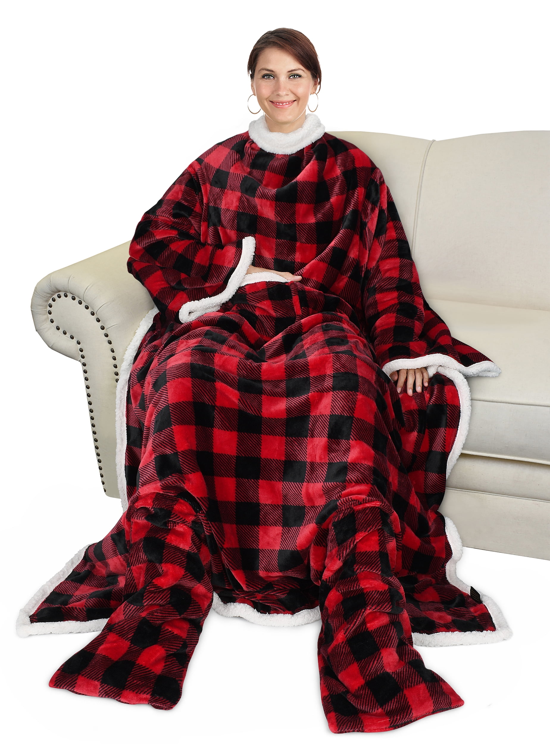 Catalonia Wearable TV Blanket with Sleeves Arms & Feet pockets for Adult Micro Plush Fleece Large Wrap Throw Robe 75 x 5