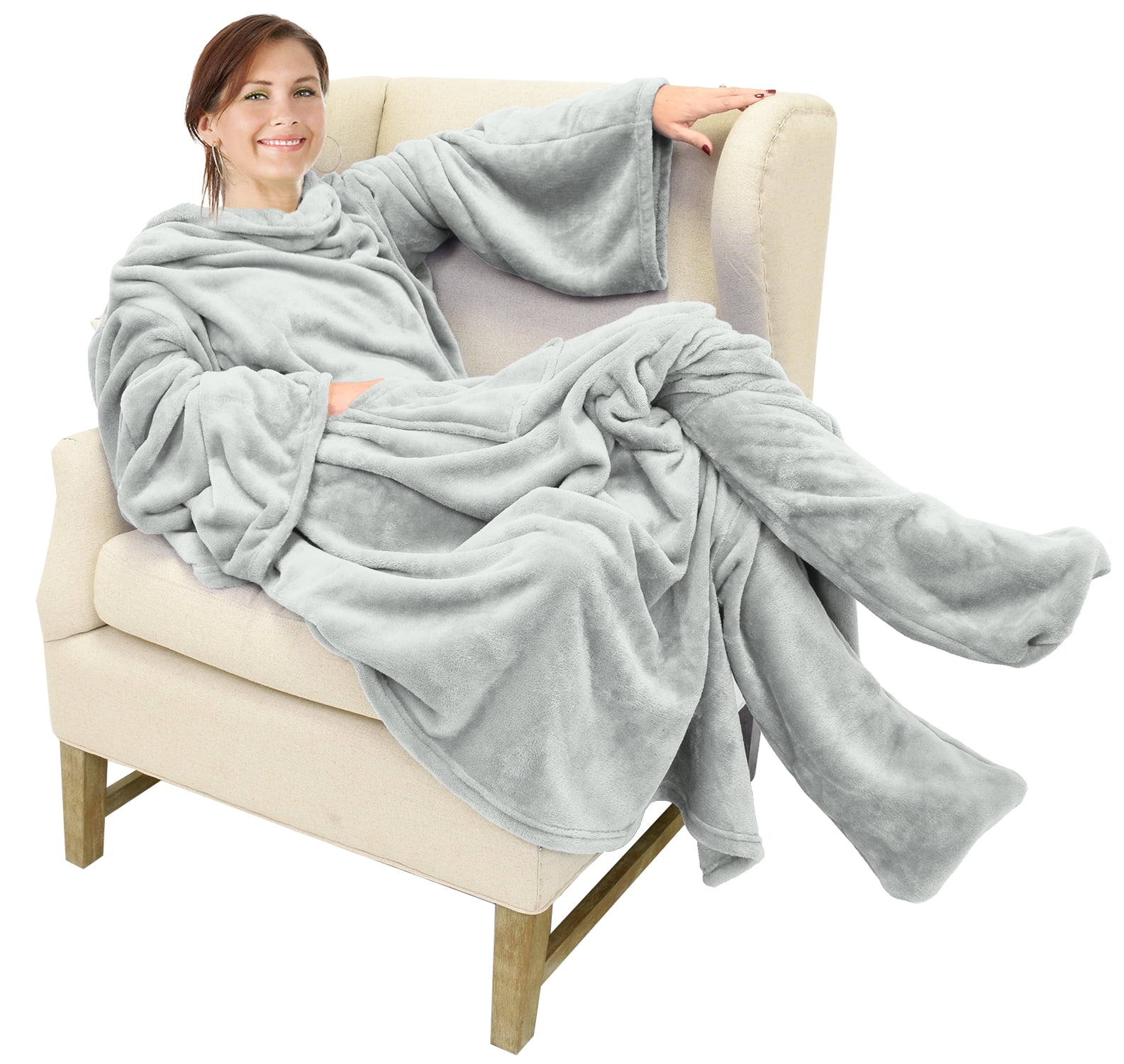 Catalonia Wearable TV Blanket with Sleeves Arms & Feet pockets for Adult Micro Plush Fleece Large Wrap Throw Robe 73" x 53"