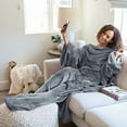 thumbnail image 1 of Catalonia Wearable TV Blanket with Sleeves Arms & Feet pockets for Adult Micro Plush Fleece Large Wrap Throw Robe 75 x 5, 1 of 8
