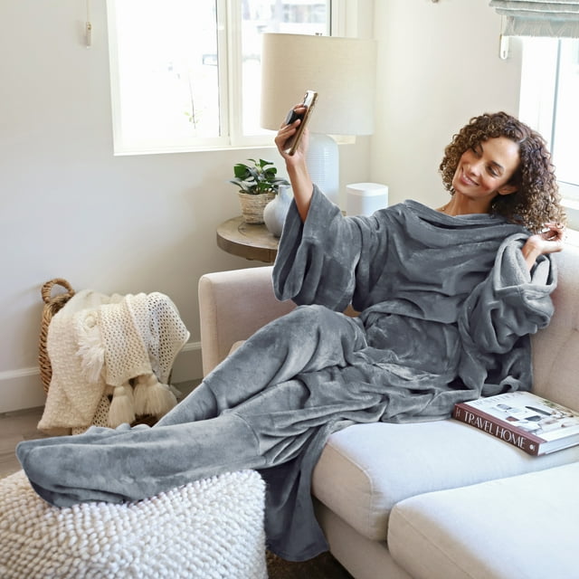 Catalonia Wearable TV Blanket with Sleeves Arms & Feet pockets for Adult Micro Plush Fleece Large Wrap Throw Robe 75 x 5