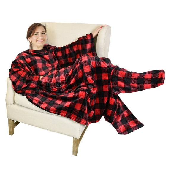 Catalonia Wearable TV Blanket with Sleeves Arms & Feet pockets for Adult Micro Plush Fleece Large Wrap Throw Robe 75 x 5