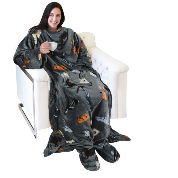 Catalonia Wearable TV Blanket with Sleeves Arms & Feet pockets for Adult Micro Plush Fleece Large Wrap Throw Robe