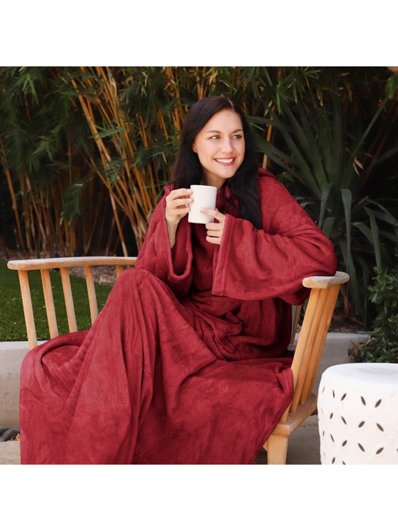 Wearable TV Blanket with Sleeves Arms Micro Plush Fleece Wrap Throw Robe 73 x 51”