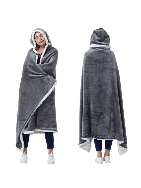 Wearable TV Blanket with Sleeves Arms Warm Micro Plush Sherpa Fleece for Adult Large Wrap Throw Robe