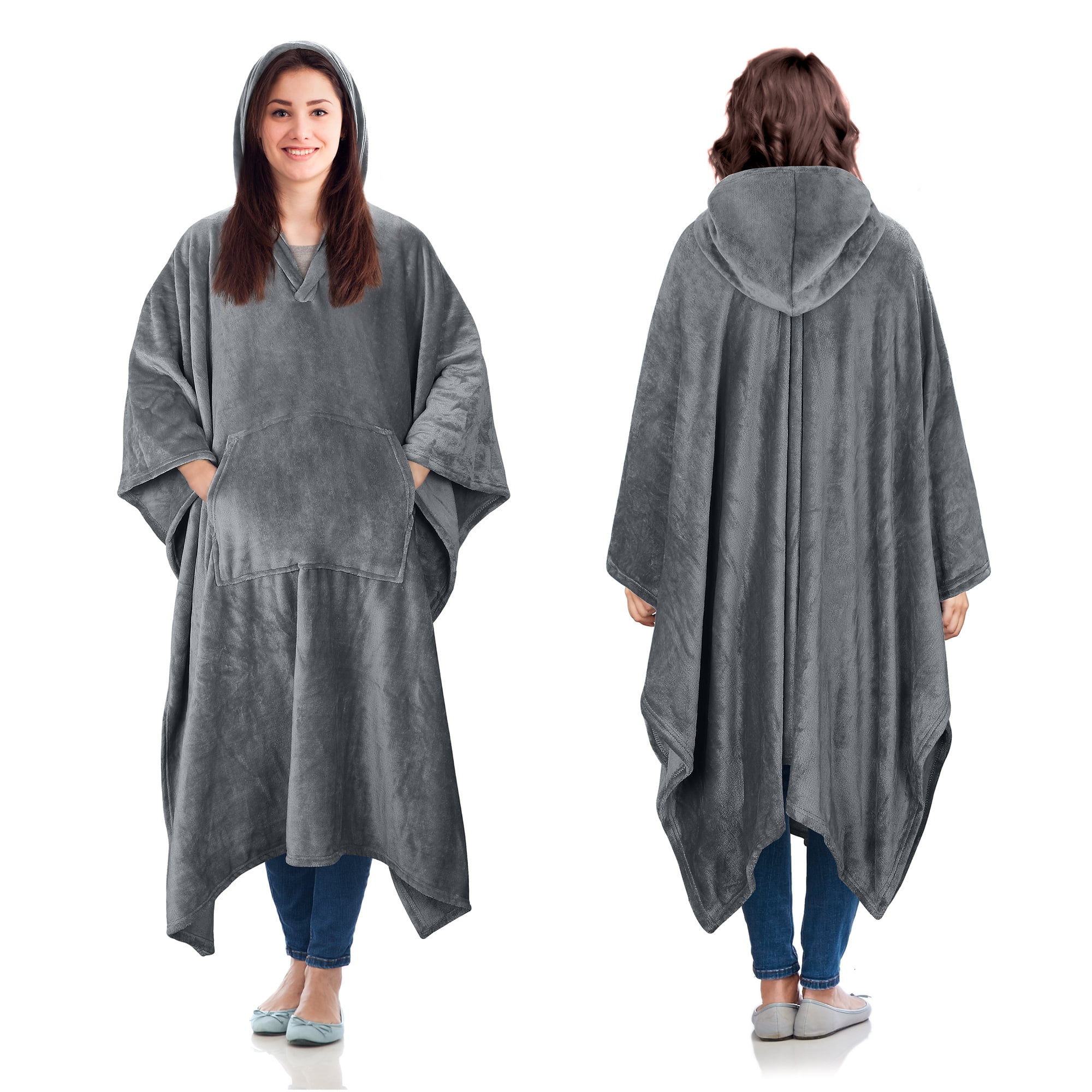 Catalonia Sherpa Wearable Blanket with Sleeves Arms, Super Soft Warm Comfy Large Fleece Plush Sleeved TV Throws Wrap Robe Blanket for Adult Women and Catalonia Hooded Blanket Poncho: Fleece Wrap Cape for Adults, No