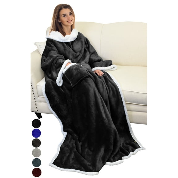 Catalonia Wearable TV Blanket with Sleeves Arms Warm Micro Plush Sherpa Fleece for Adult Large Wrap Throw Robe 72 x 55”