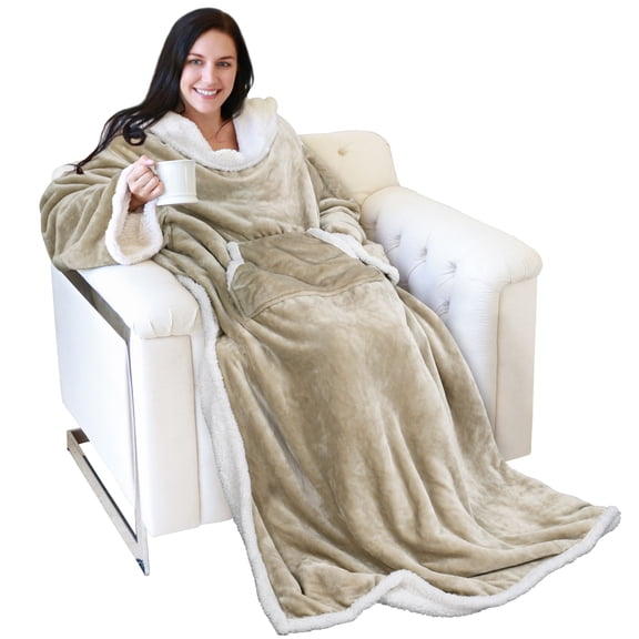 Catalonia Wearable TV Blanket with Sleeves Arms Warm Micro Plush Sherpa Fleece for Adult Large Wrap Throw Robe 72 x 55”