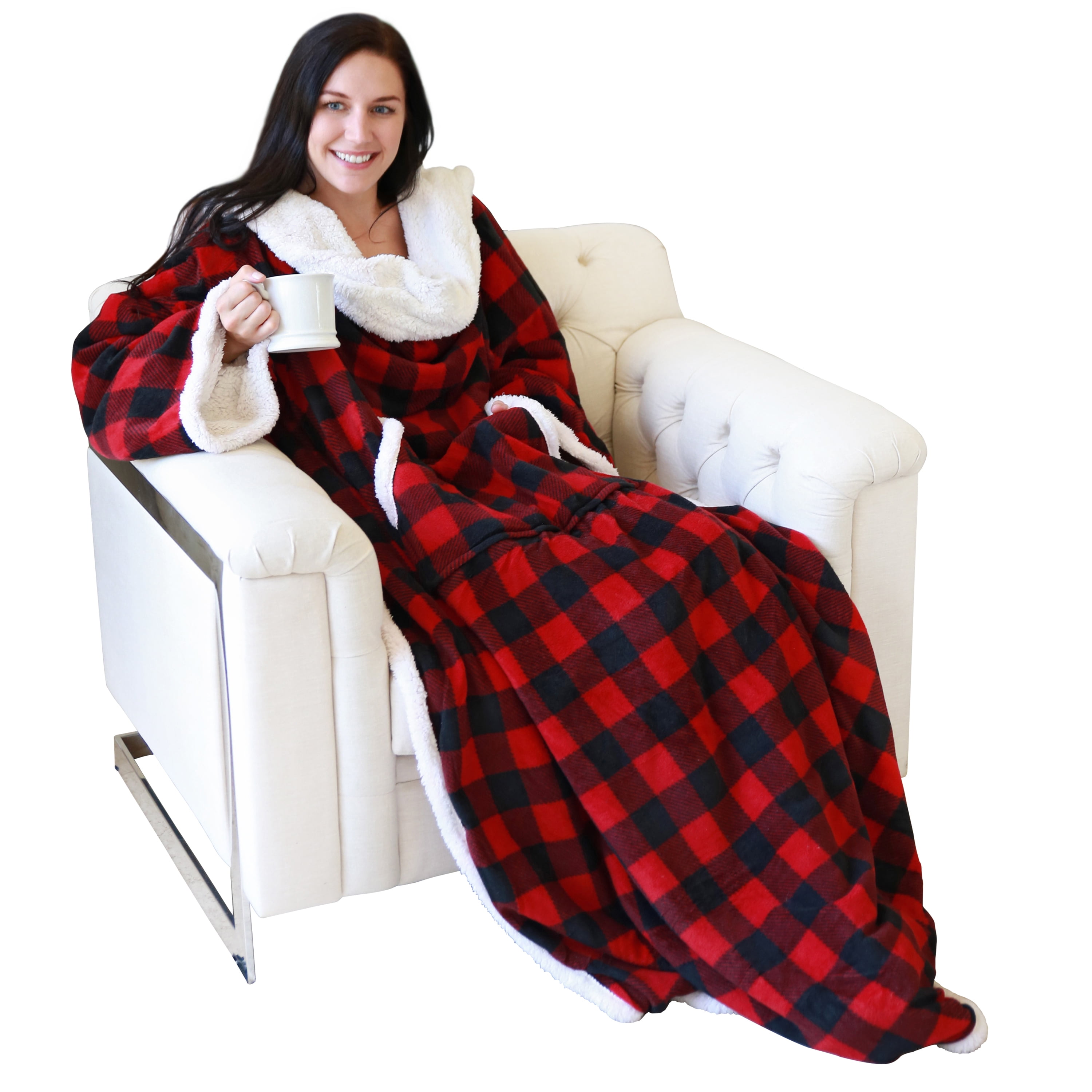 Catalonia Wearable TV Blanket with Sleeves Arms Warm Micro Plush Sherpa Fleece for Adult Large Wrap Throw Robe 72 x 55”
