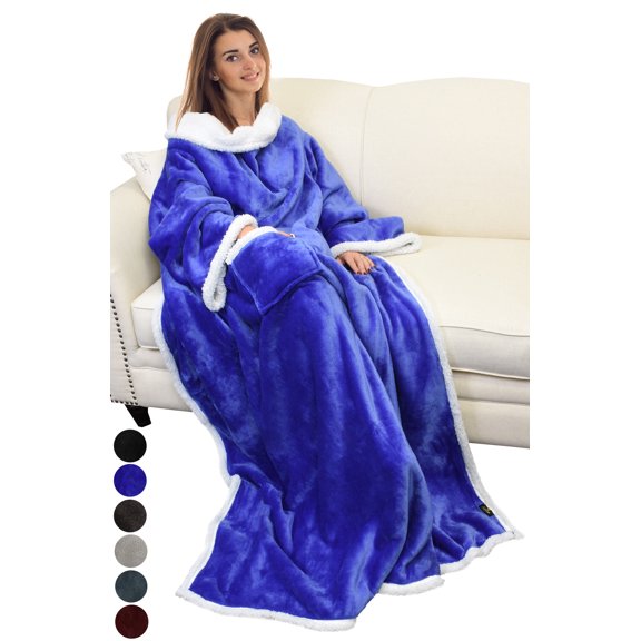 Catalonia Wearable TV Blanket with Sleeves Arms Warm Micro Plush Sherpa Fleece for Adult Large Wrap Throw Robe 72 x 55”