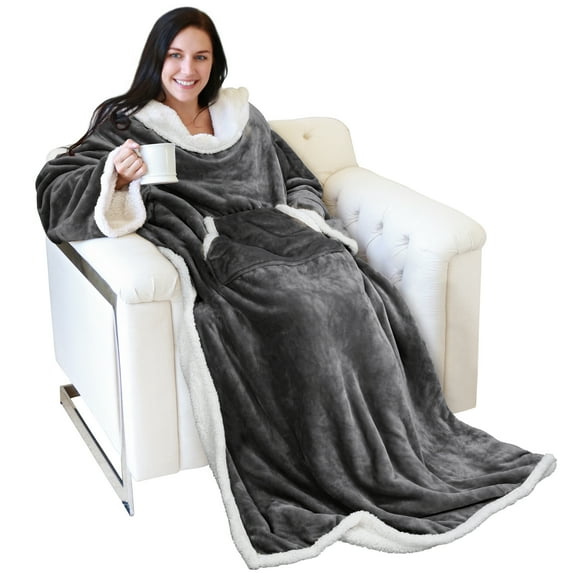 Catalonia Wearable TV Blanket with Sleeves Arms Warm Micro Plush Sherpa Fleece for Adult Large Wrap Throw Robe 72 x 55”