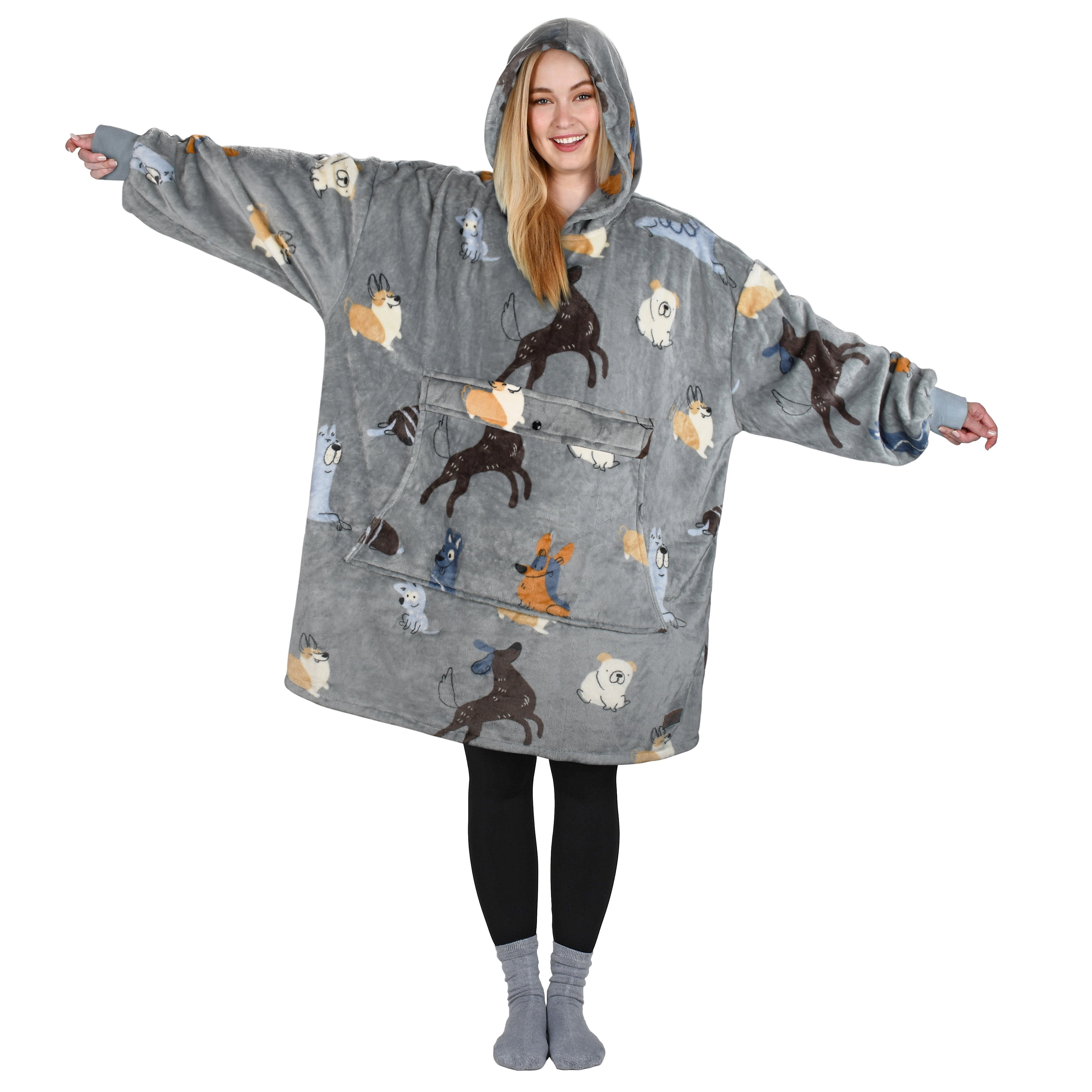 Catalonia Women's Hoodie Sweatshirt, Casual Pullover Sweater with front Pocket, Womens Fall Winter Clothing, Blanket Hoodie Sweatshirt, Dog Pattern