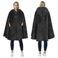 thumbnail image 1 of Catalonia Women's Poncho Cape, Sherpa Fleece Cloak Coat, Snuggly Hooded Wearable Blanket, Gift Idea for Adults and Teen Girls, Hooded Poncho, Black, 1 of 8