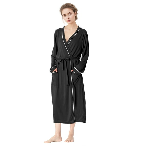 Catalonia Women's Towel Bathrobes, Lightweight Cotton Waffle Full-Length Cloth Robe,Soft Absorbent Robes Home Hotel Spa Long Sleeves Robe,Black,XL