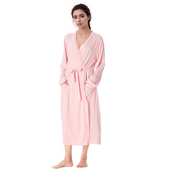 Catalonia Women's Towel Bathrobes, Lightweight Cotton Waffle Full-Length Cloth Robe,Soft Absorbent Robes Home Hotel Spa Long Sleeves Robe,Pink,M