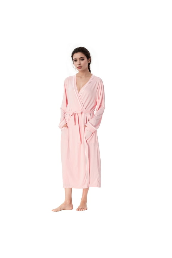 Women's Towel Bathrobes, Lightweight Cotton Waffle Full-Length Cloth Robe,Soft Absorbent Robes Home Hotel Spa Long Sleeves Robe,Pink,M