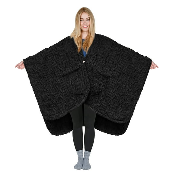Catalonia Women's Winter Scarf Shawl, Poncho Poncho, Lightweight Blanket Shawl and Scarf, Soft Oversized Shawl, Black