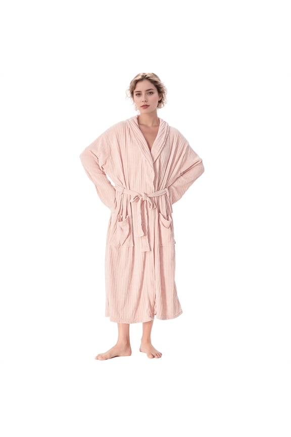 Womens Chenille Fleece Robe Blanket, Long Dressing Gown Bathrobe with Two Convenient Pockets and Belted Housecoat Sleepwear for Ladies, Machine Washable, Large,Pink