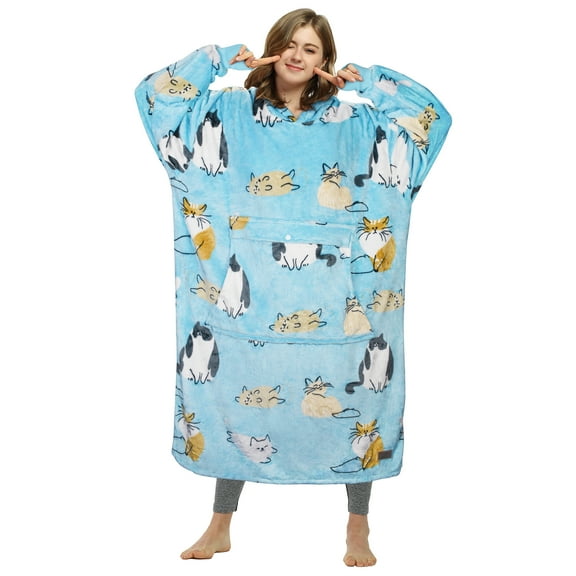 Catalonia Womens Oversized Flannel Blanket Hoodie Sweatshirt, Plush Fleece Lined Lounging Pullover, Christmas Gift for Women (LOVEART Pink)