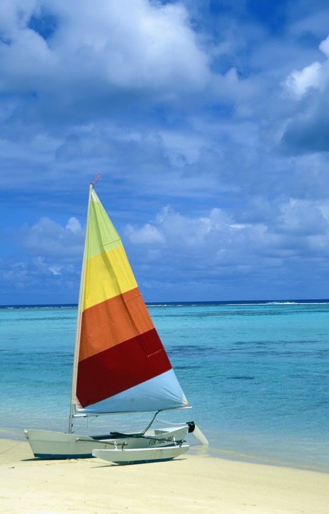 Catamaran On Tropical Beach Canvas Art - Paul Miles Design Pics (24 x 38)