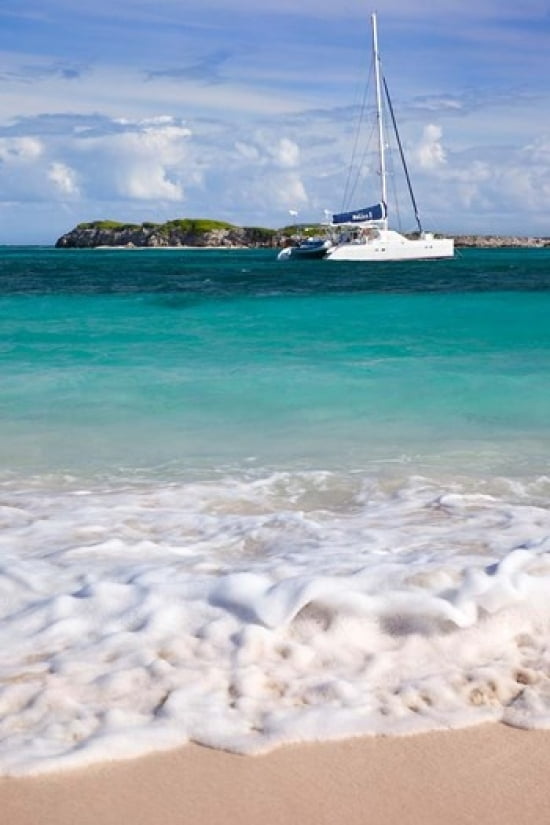 Catamaran off Orient Beach St Maarten West Indies Canvas Art - Brian Jannsen DanitaDelimont (24 x 36)