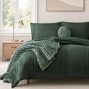 Catami 7-piece Bed in a Bag Comforter Set with Sheets,Dark Green,King