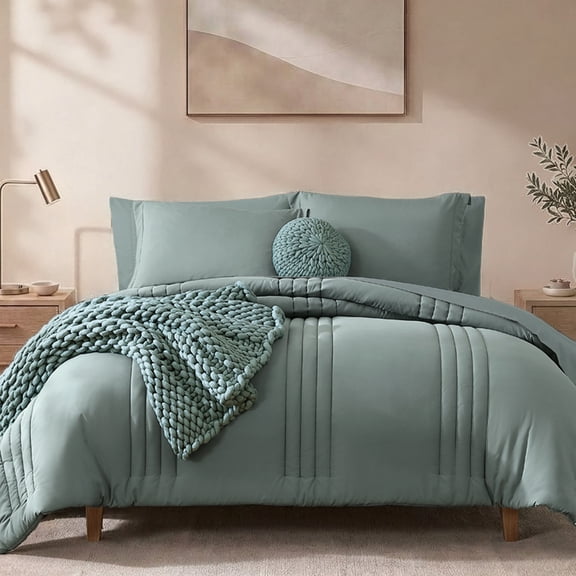 Catami 7-piece Bed in a Bag Comforter Set with Sheets,Sage Green,King