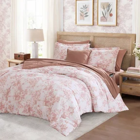 Catami Botanical Flowers Design 7-piece Bed in a Bag Comforter Set with Sheets,Rose,Queen