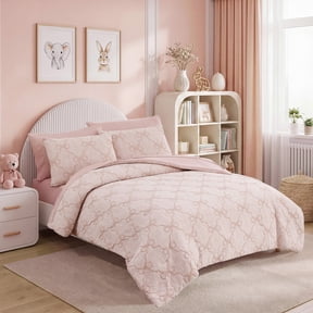 Catami Bow Design 5-piece Bed in a Bag Comforter Set with Sheets,Pink Diamond,Twin