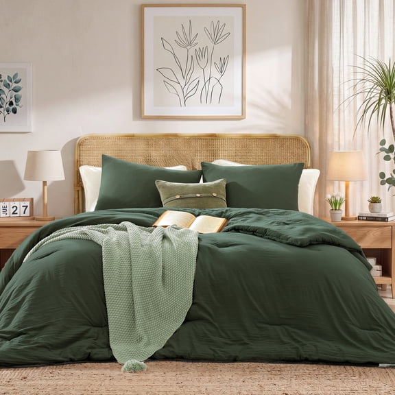 Catami Prewashed fabric 3-piece Bed in a Bag Comforter Set with Sheets,Deep Forest,Queen