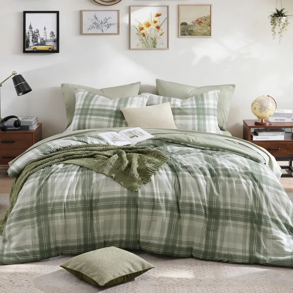 Catami Reversible Checkered Design 5-piece Bed in a Bag Comforter Set with Sheets,Green,Twin XL