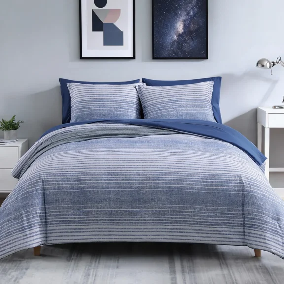 Catami Reversible Checkered Design 7-piece Bed in a Bag Comforter Set with Sheets,Ocean Blue,Full