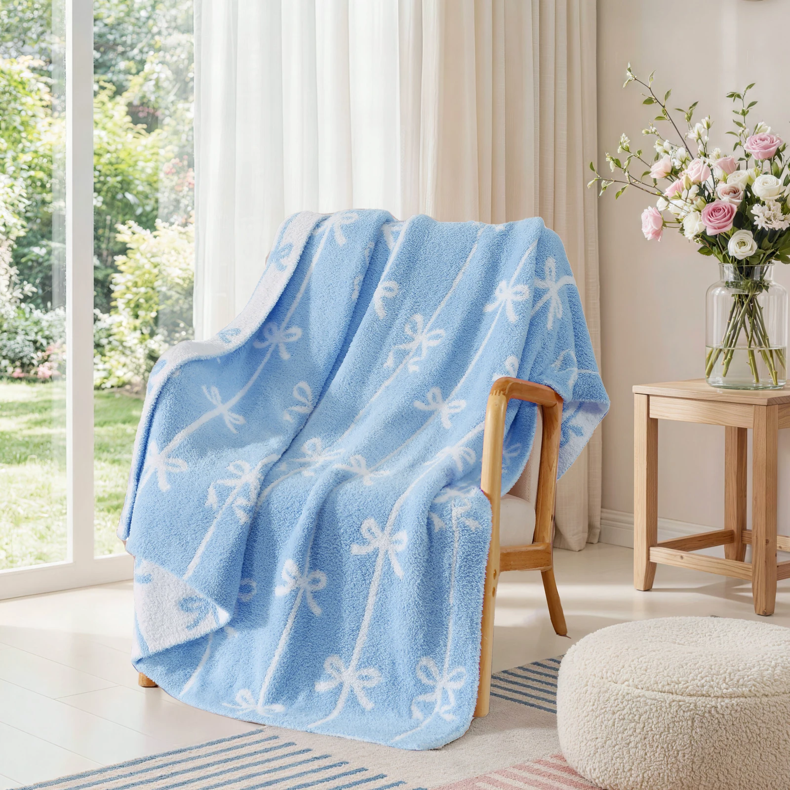 Catami Reversible Throw Blanket,Blue Bow,50*60