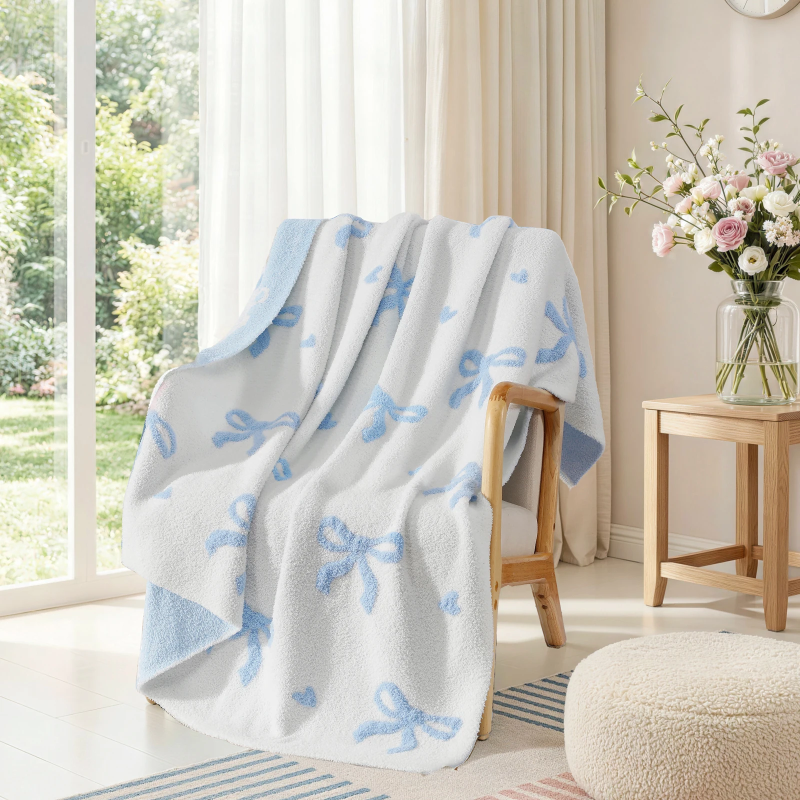 Catami Soft 3D Reversible Throw Blanket,Pink Bow,50*60