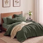 Catami Soft Solid 7-piece Bed in a Bag Comforter Set with Sheets,Dark Green,Queen