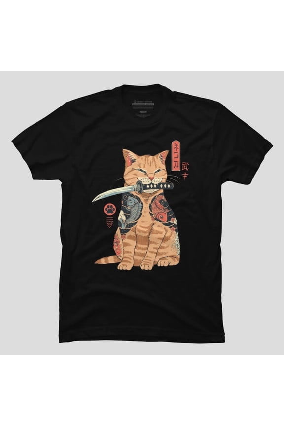 Catana Samurai Cat Sword Anime Style Funny Parody H28641 Unisex T-Shirt, Up to 5XL Available