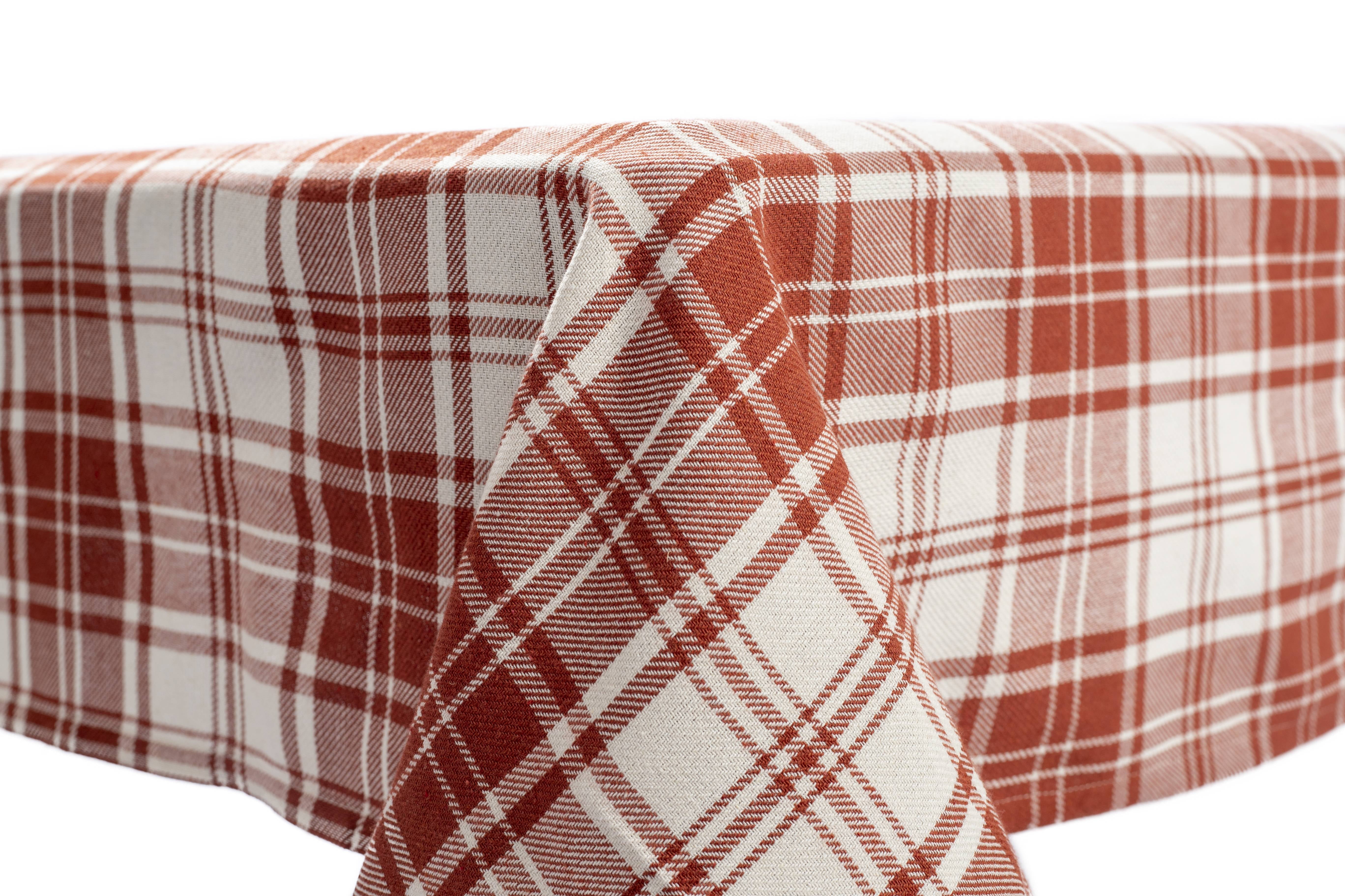 Catania Red and White Plaid Cotton Round Tablecloth