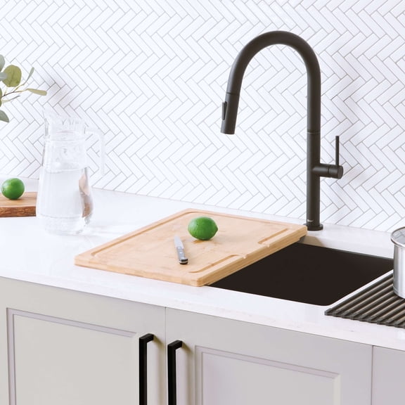 Stylish 17 ¼" Ht Single Handle Matte Black Pull Down Kitchen Faucet K-141N