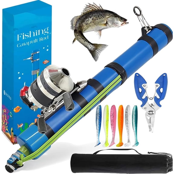 Catapult Fishing Rod, 2026 New Sling Shot Fishing Reel for Kids, Compact Fly Fishing Pole, High Elasticity Casting Tool, Freshwater and Saltwater Fishing Lures for Outdoor Anglers Travel