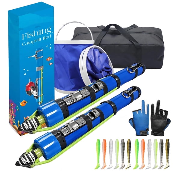 Catapult Fishing Rod, 2026 Upgrade Compact Sling Shot Fishing Reel, Portable Fly Fishing Pole for Kids, Freshwater and Saltwater Fishing Lures for Outdoor Hunting and Traveling
