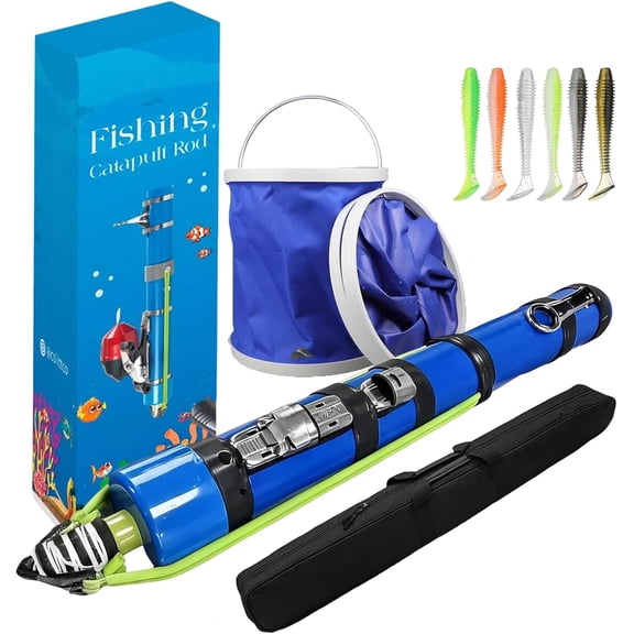 Catapult Fishing Rod 2026 Upgraded, Portable Telescopic Slingshot Fishing Reel Pole, Compact Bait Launcher for Saltwater Freshwater, Long Distance Casting Gear for Travel Camping Outdoor Angler