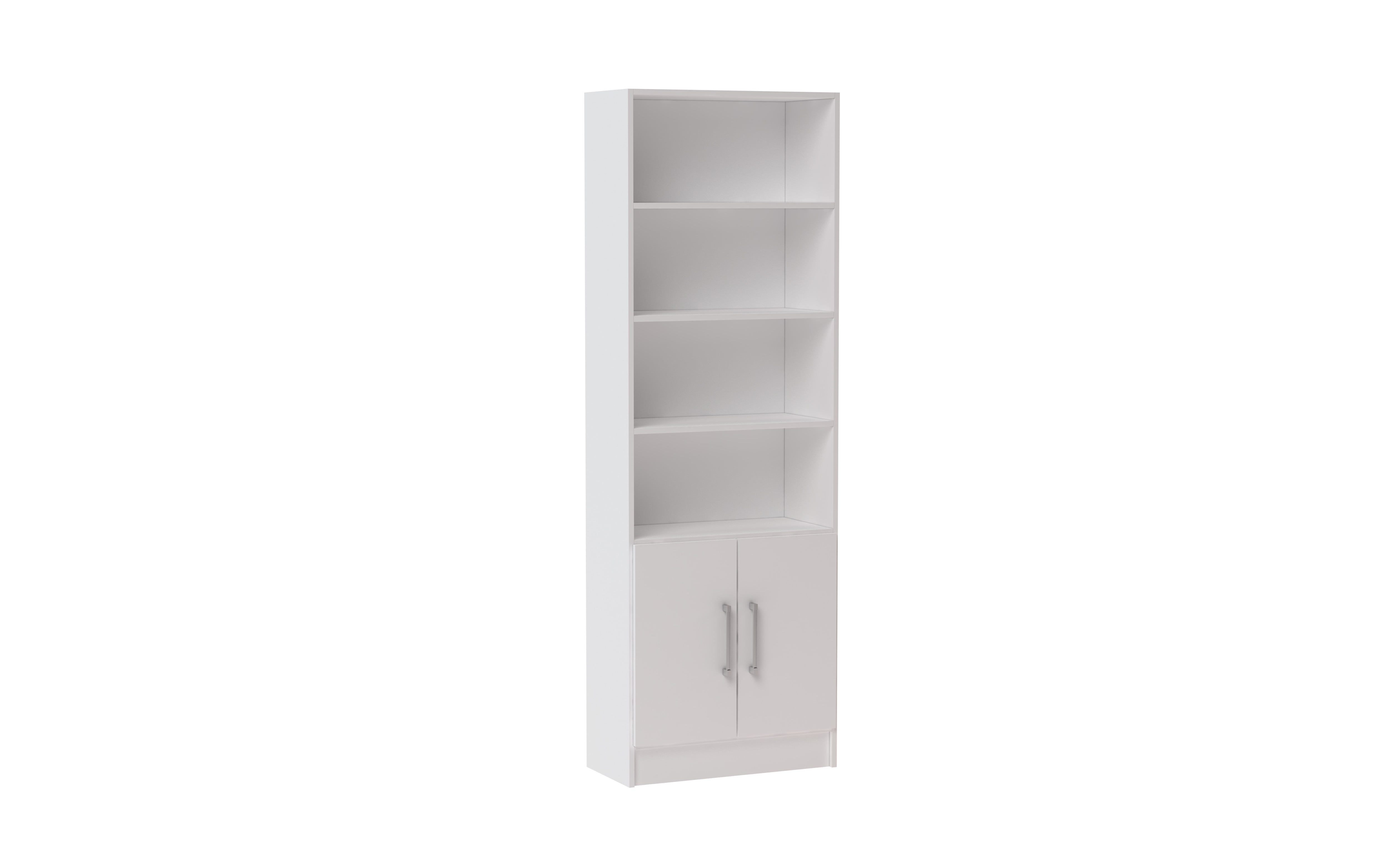 Catarina Sleek White Wood Cabinet with Concealed & Open Shelves