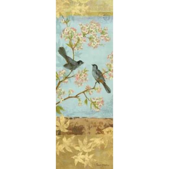 Catbirds and Blooms Panel Poster Print by Pamela Gladding (12 x 36)