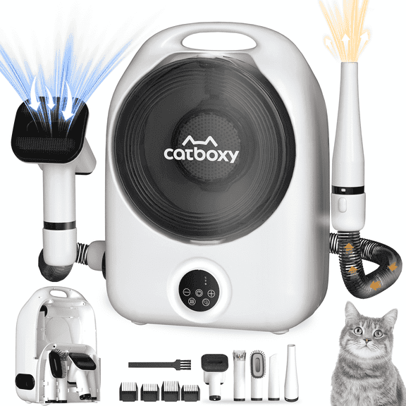 Catboxy 5-in-1 Dog Grooming Vacuum and Dryer Kit, Ultra-Quiet Dog Hair Dryer Blower, 2.5L Capacity